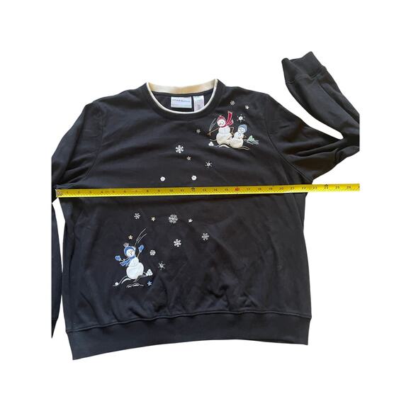 Alfred Dunner Petite Large Black Snowman Sweatshirt Sequin snowflakes - Picture 7 of 7